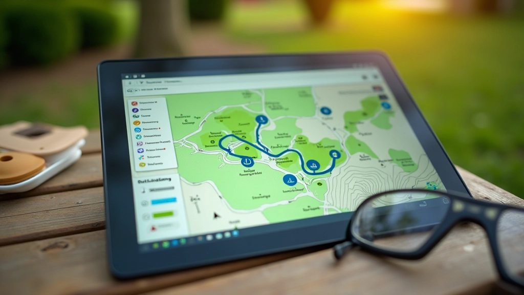 Digitālā parku karte planšetdatorā ar pieejamības ikonām